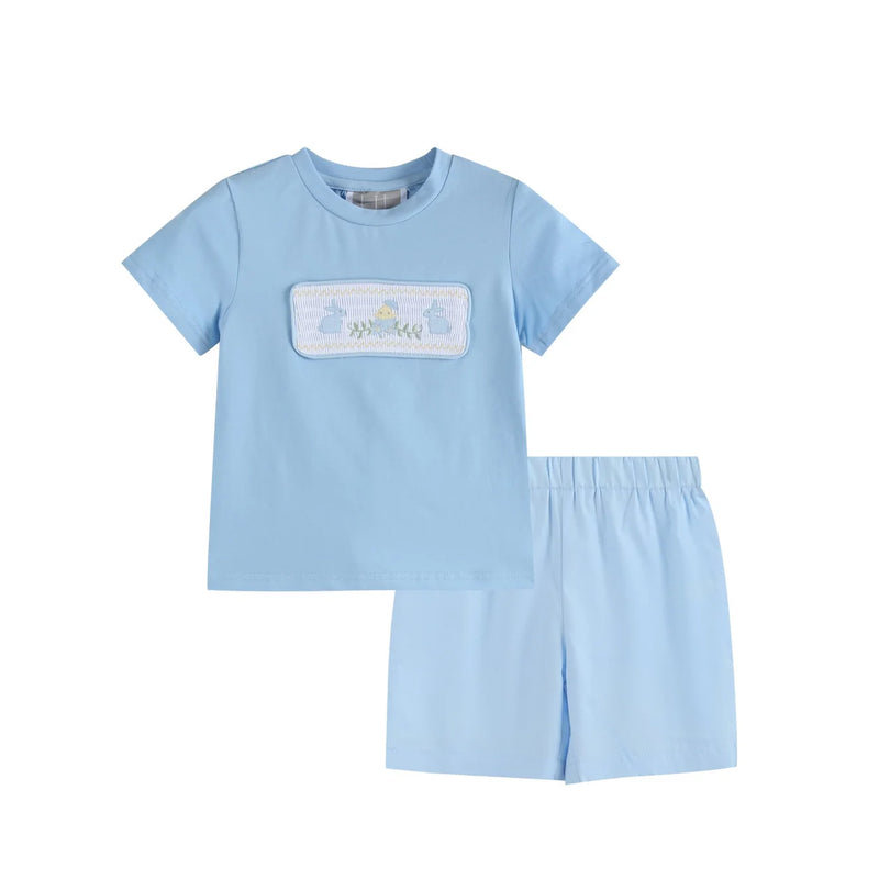 LIGHT BLUE EASTER SMOCKED SHORT SET