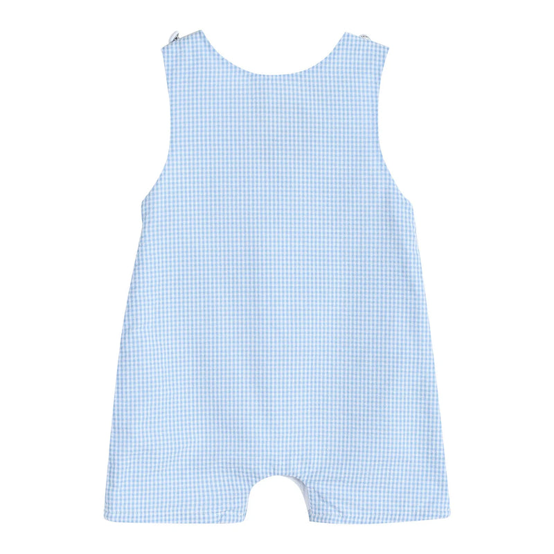 BLUE GINGHAM EASTER BUNNY SMOCKED SHORTALL