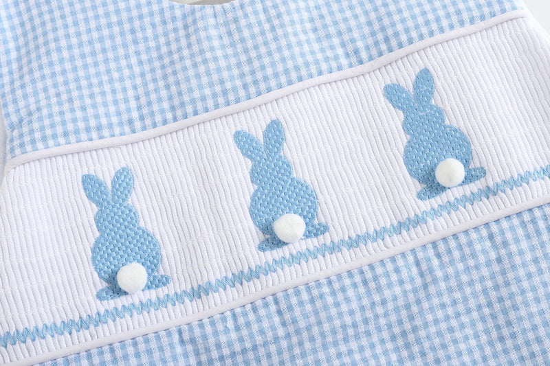 BLUE GINGHAM EASTER BUNNY SMOCKED SHORTALL