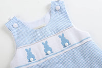 BLUE GINGHAM EASTER BUNNY SMOCKED SHORTALL