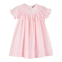 LIGHT PINK DAISY SMOCKED BISHOP DRESS