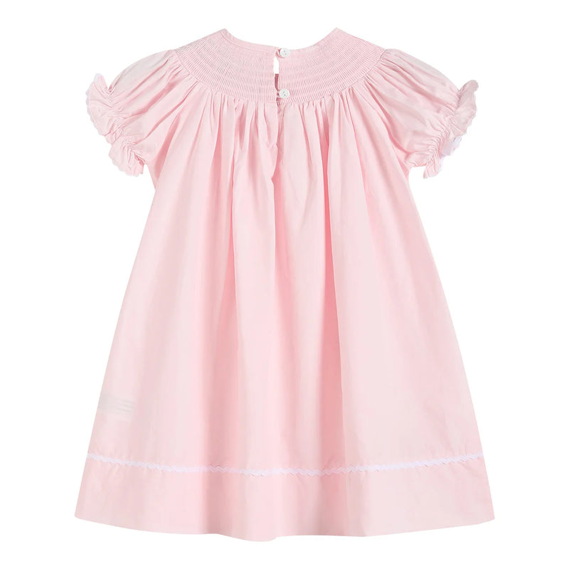 LIGHT PINK DAISY SMOCKED BISHOP DRESS