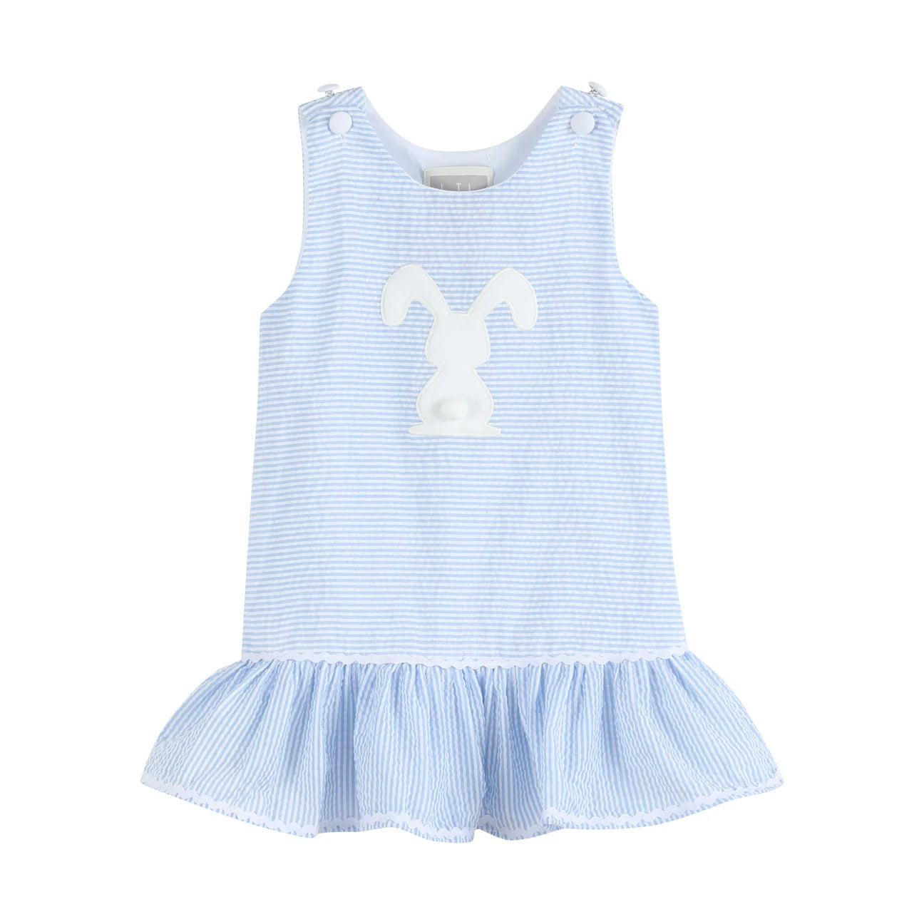 LIGHT BLUE SEERSUCKER POM POM BUNNY SWING DRESS