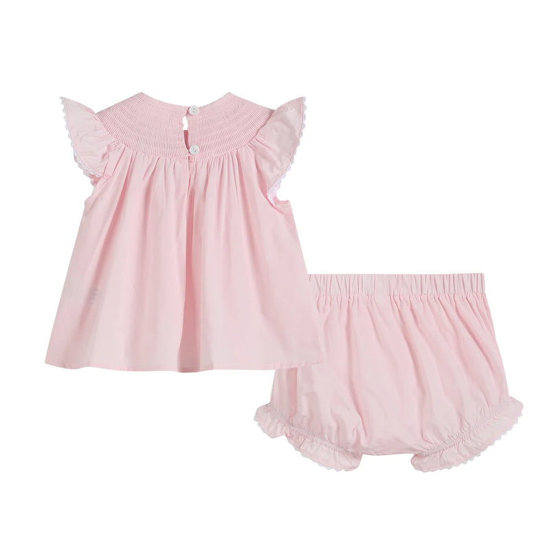 LIGHT PINK DAISY SMOCKED TOP AND BLOOMER SET