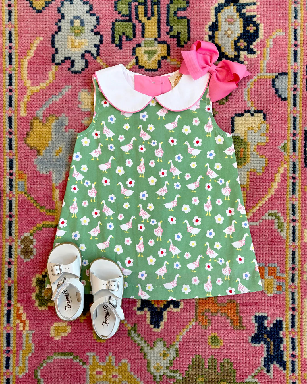 LUANNE'S LUNCH DRESS - DARLING DUCKS WITH HAMPTONS HOT PINK