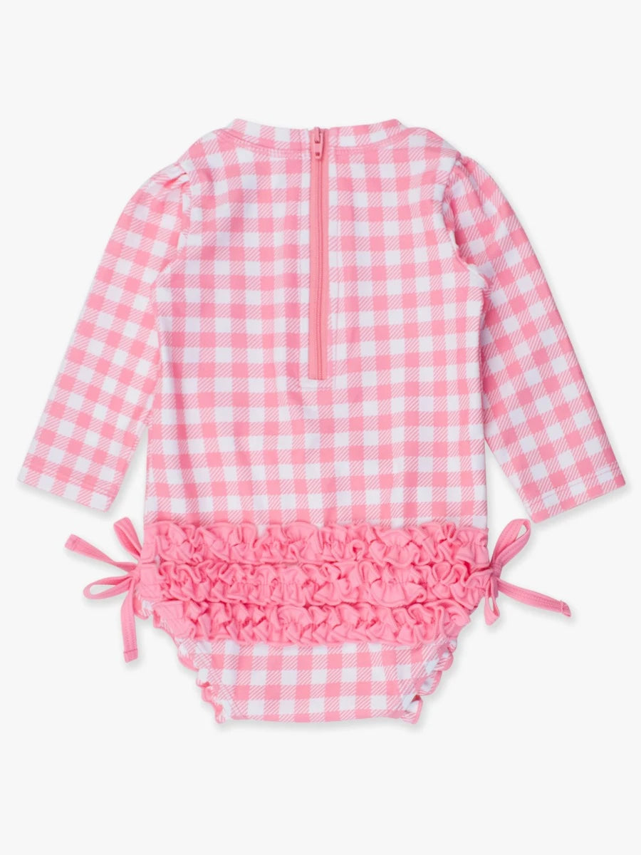 LONG SLEEVE ONE PIECE RASH GUARD - BUBBLEGUM PINK GINGHAM