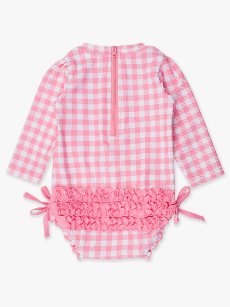 LONG SLEEVE ONE PIECE RASH GUARD - BUBBLEGUM PINK GINGHAM