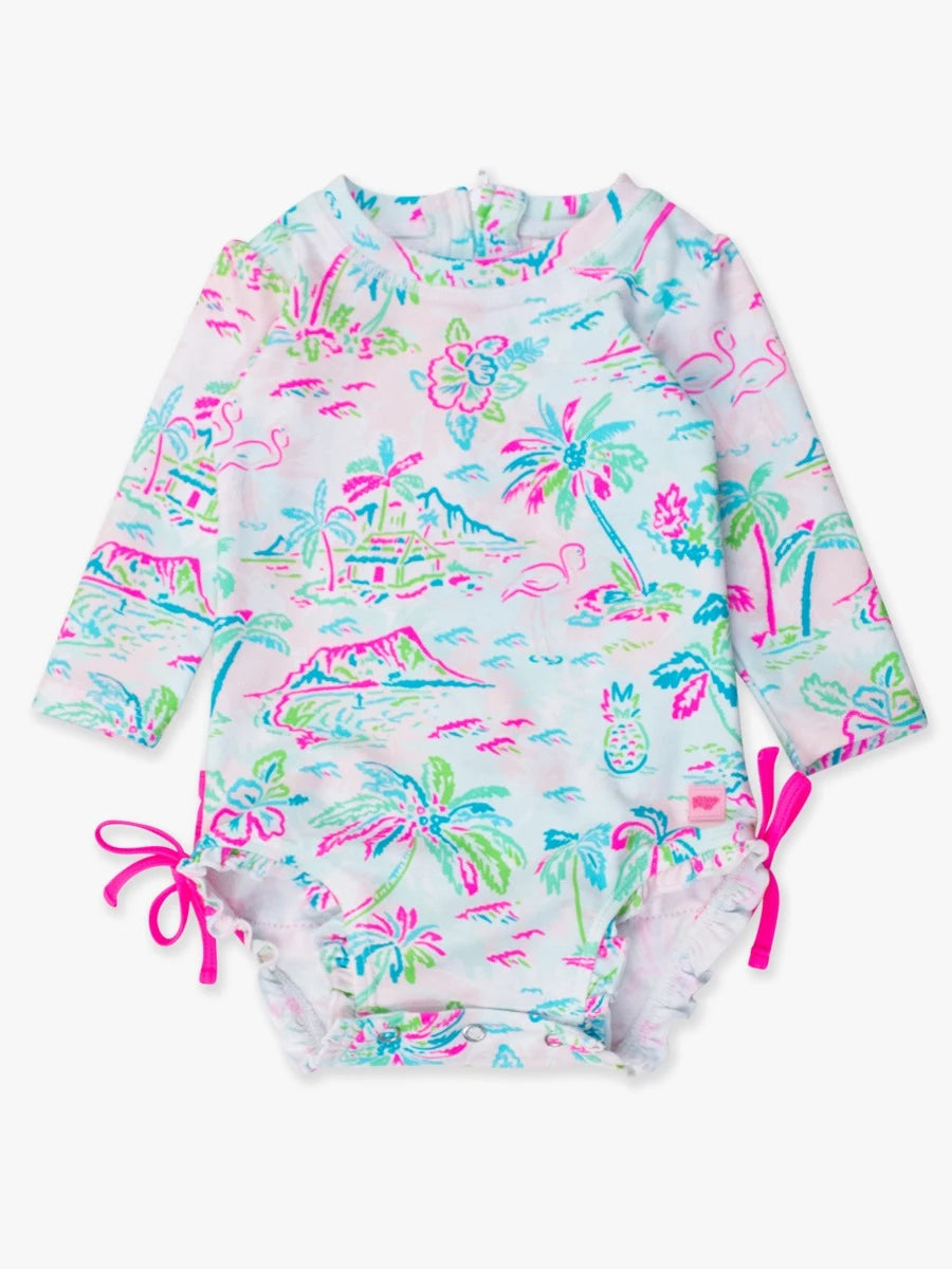 LONG SLEEVE ONE PIECE RASH GUARD - TROPICAL RESORT