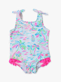 TIE SHOULDER ONE PIECE - TROPICAL RESORT