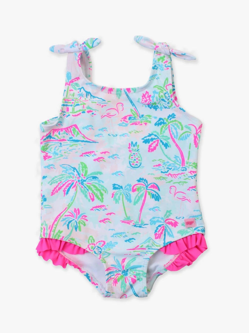 TIE SHOULDER ONE PIECE - TROPICAL RESORT