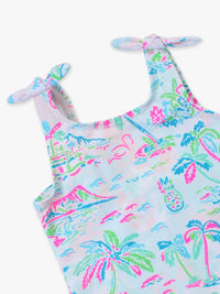 TIE SHOULDER ONE PIECE - TROPICAL RESORT