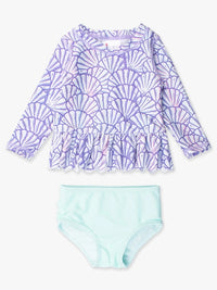 SCALLOPED LONG SLEEVE RASH GUARD 2-PIECE - MAGICAL MERMAID