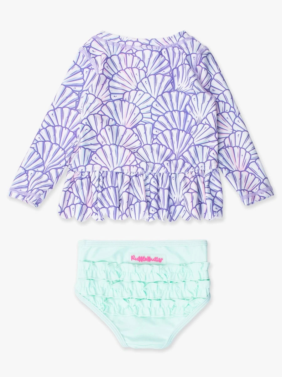 SCALLOPED LONG SLEEVE RASH GUARD 2-PIECE - MAGICAL MERMAID