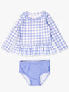 SCALLOPED LONG SLEEVE RASH GUARD 2-PIECE - PERIWINKLE BLUE GINGHAM