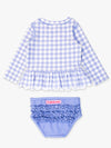 SCALLOPED LONG SLEEVE RASH GUARD 2-PIECE - PERIWINKLE BLUE GINGHAM