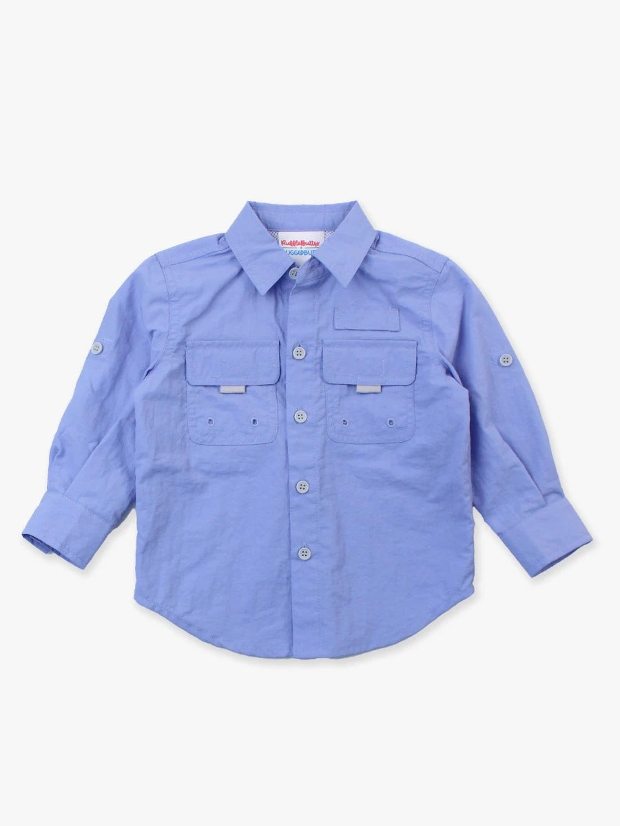 SUN PROTECTIVE BUTTON DOWN SHIRT - PERIWINKLE BLUE