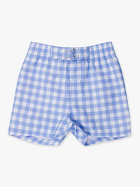 PERIWINKLE BLUE GINGHAM SWIM TRUNKS