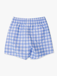 PERIWINKLE BLUE GINGHAM SWIM TRUNKS