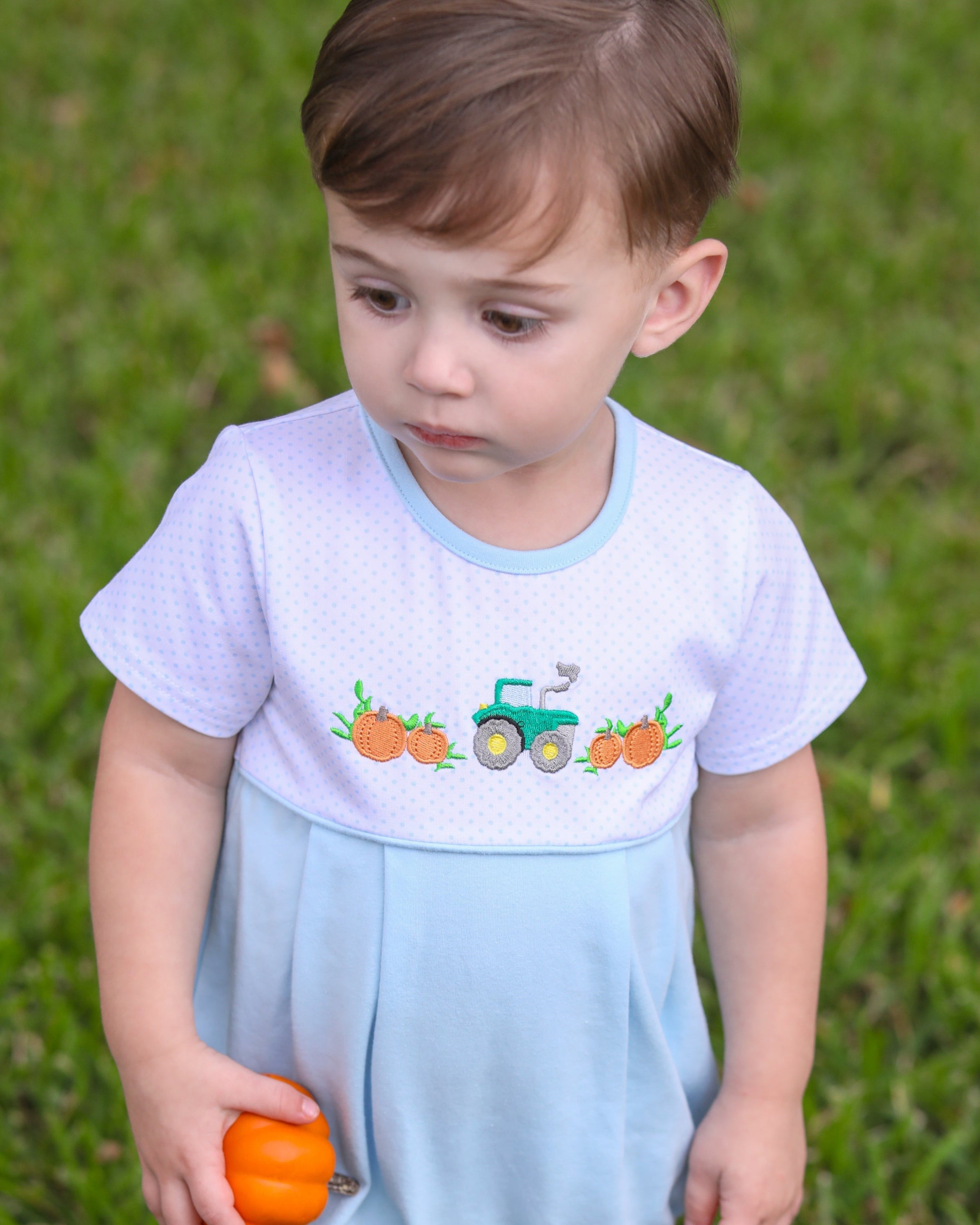 PUMPKIN EMBROIDERED BOY BUBBLE