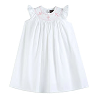 WHITE AND PINK CROSS SMOCKED ANGEL SLEEVE BISHOP DRESS