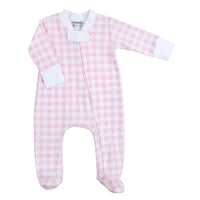 BABY CHECKS ZIPPER FOOTIE - PINK