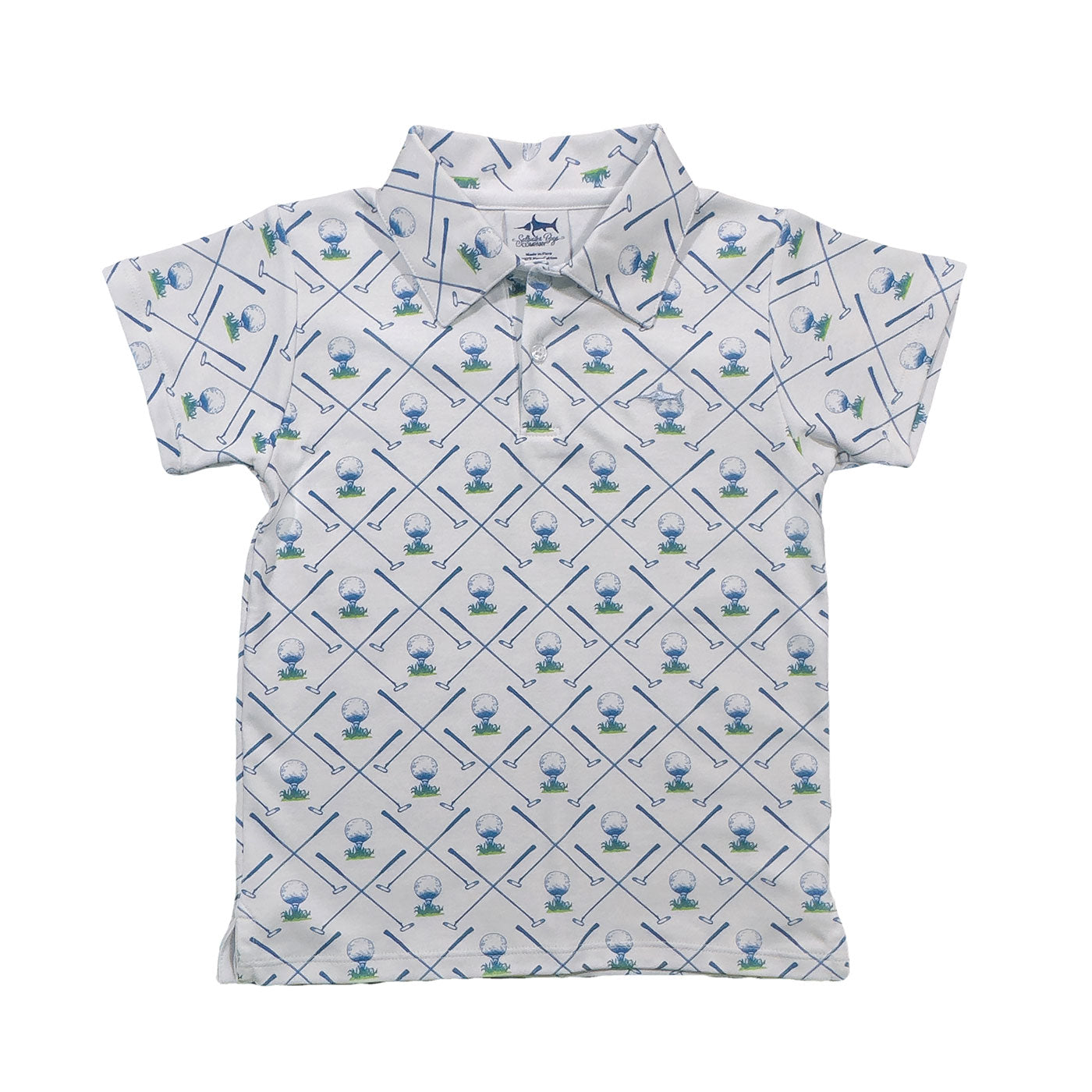 BOYS SIGNATURE SHORT SLEEVE PIMA POLO - WHITE GOLF PRINT