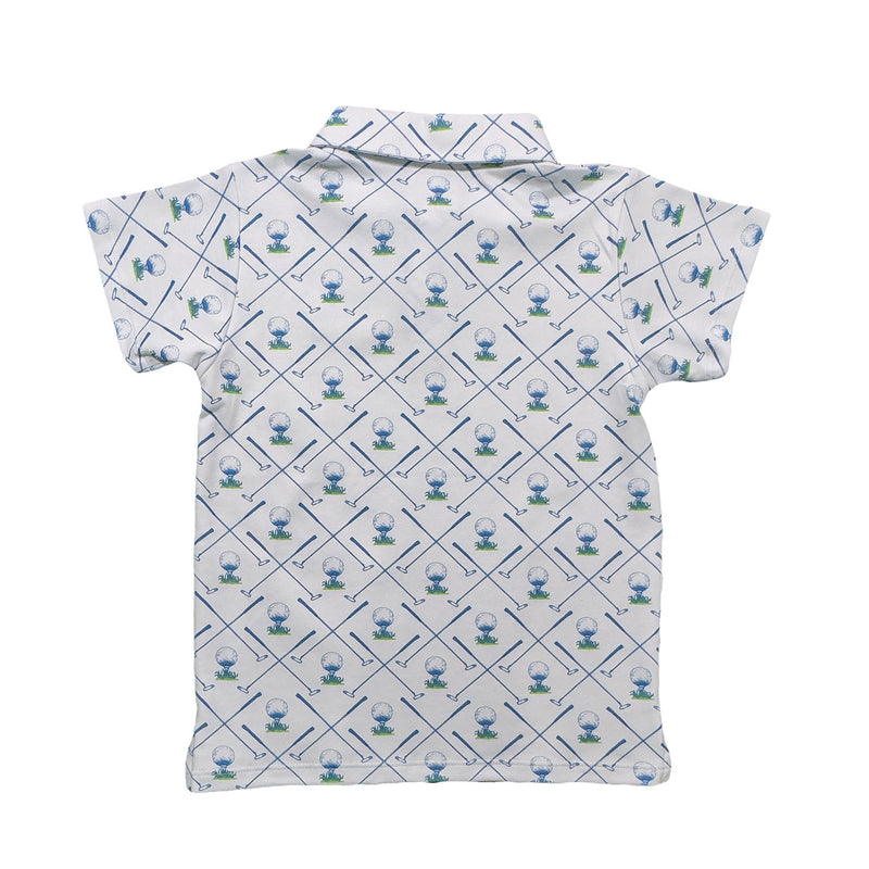 BOYS SIGNATURE SHORT SLEEVE PIMA POLO - WHITE GOLF PRINT