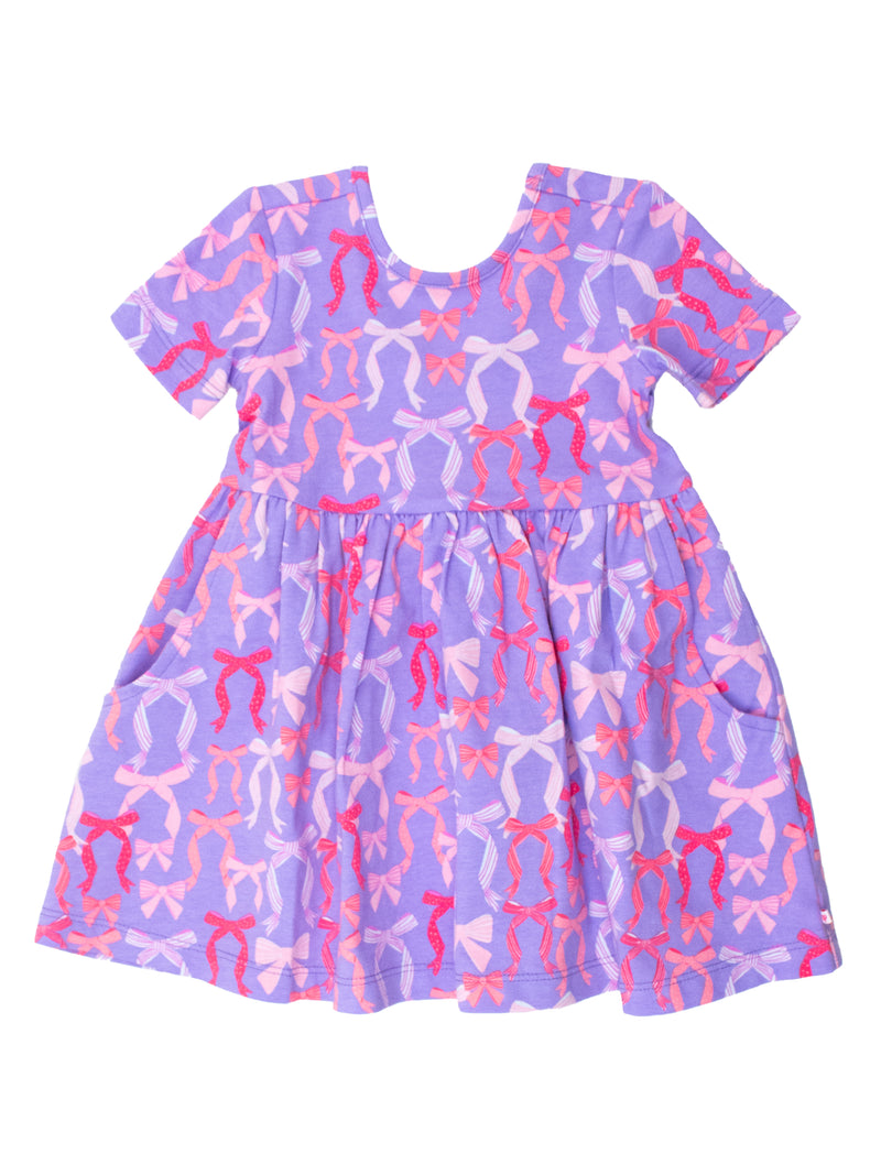 SHORT SLEEVE KNIT TWIRL DRESS - ROSY RIBBONS