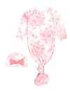 PINK BUTTERFLY GARDEN TOILE RUFFLE KNOTTED SLEEP GOWN & HAT SET