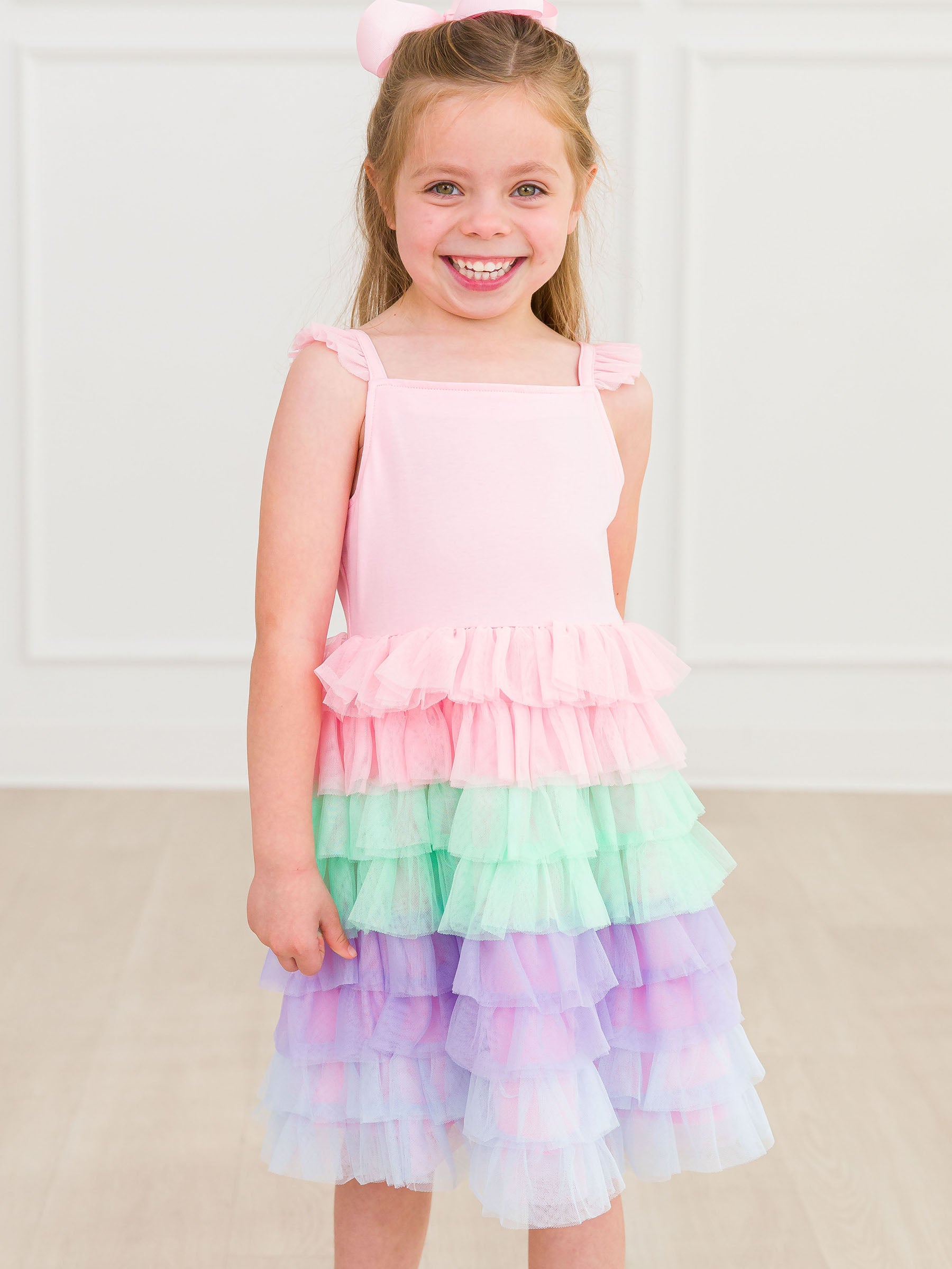 LAYERED TULLE DRESS - PINK MULTICOLOR