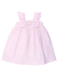 FLUTTER BOW WOVEN DRESS - PINK SEERSUCKER